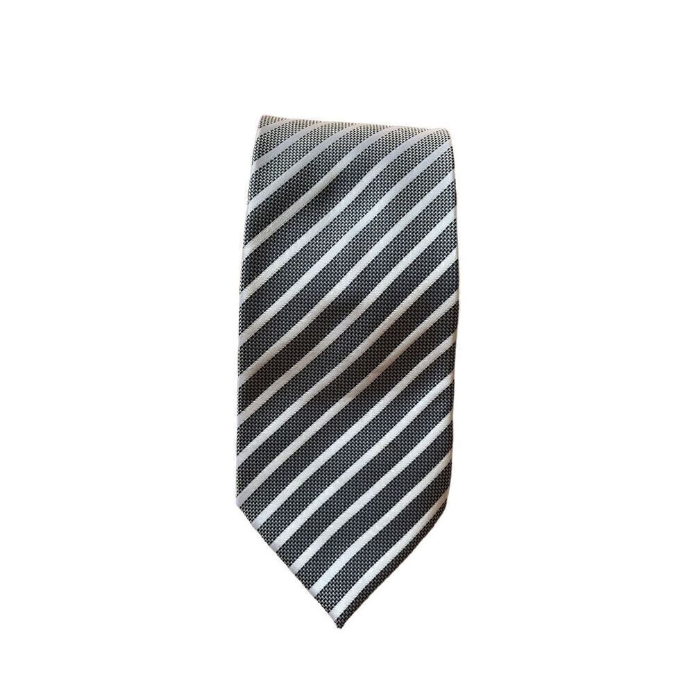 Ermenegildo Zegna Gray White Striped Mens Tie